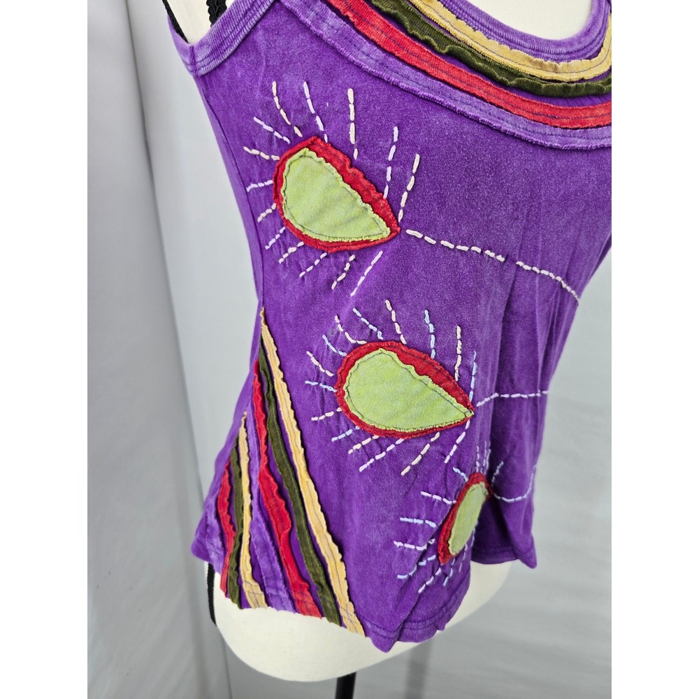 Karma Purple Boho Applique Hand Stitched Cami Tank Top Small Womens Festival - Picture 2 of 5
